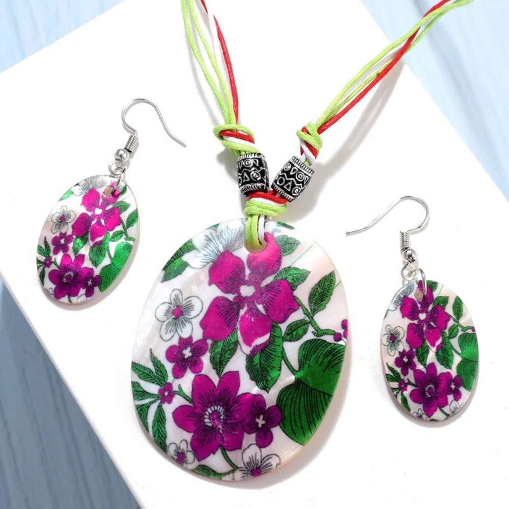 Boho Shell Pendant Necklace Earrings Set For Women Long Chain Charm Statement